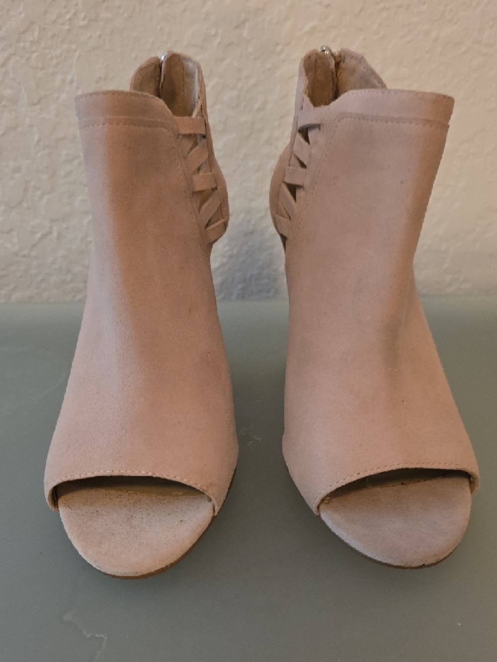 Vince Camuto Blush Suede Peep-Toe Block Heel Booties - Picture 4 of 4